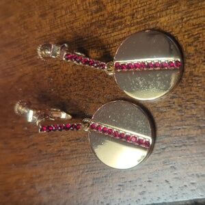 Festive gold and red earring. Screw back.